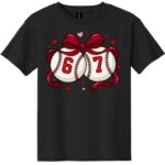 black shirt with 6 7 in baseballs with hearts around