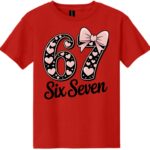 Red shirt with 6 7 with pink hearts