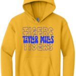 Gold Hoodie with blue design